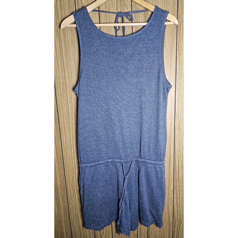 prAna Sylvie Romper NWT Size LARGE Sustainable Hemp Boho Black Stripe Blue